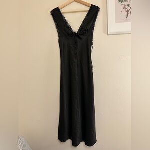 Women's Black Lace-Trim Satin Nightgown